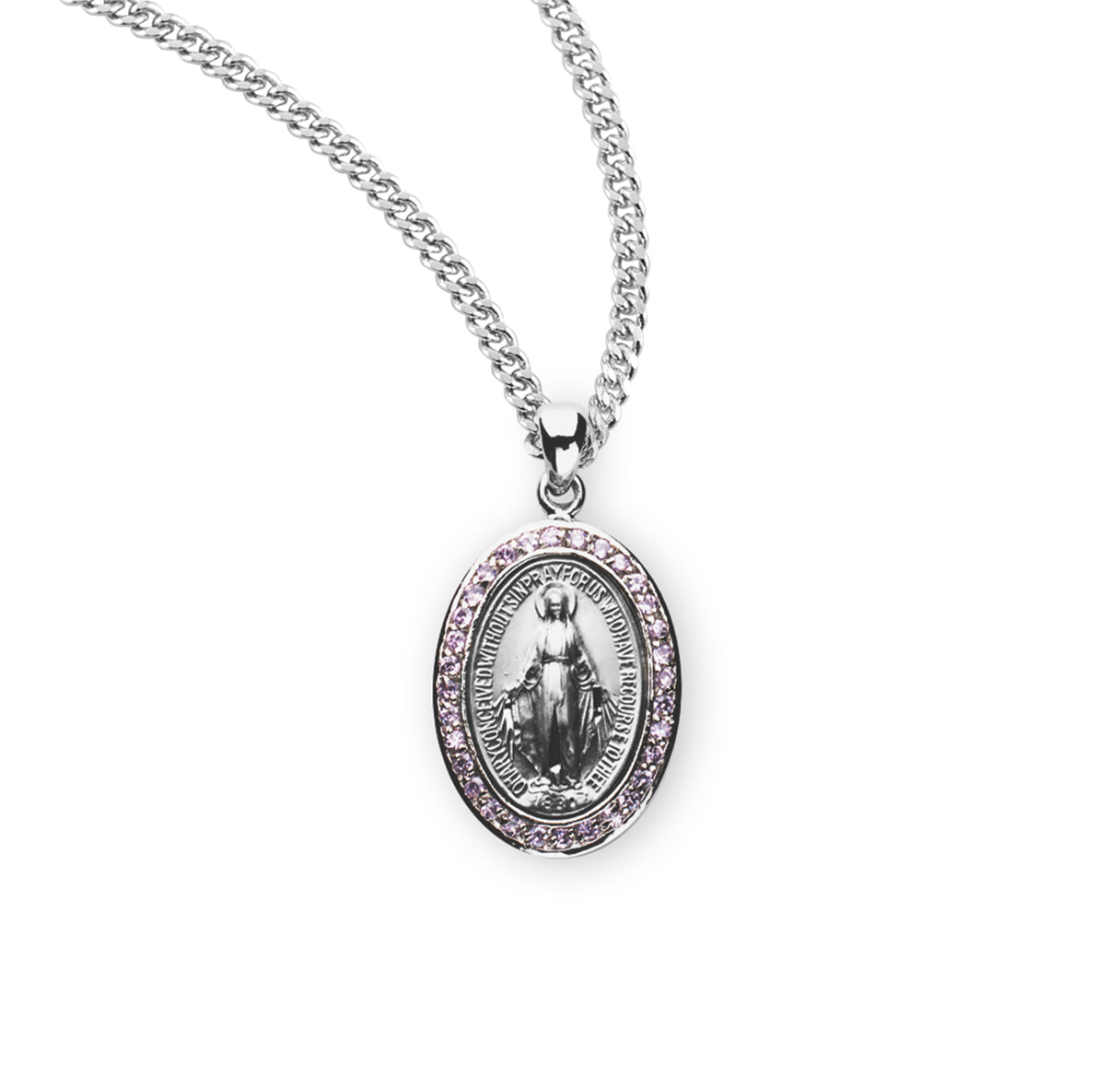 Sterling Silver Pink Cubic Zirconia "CZ" Miraculous Medal