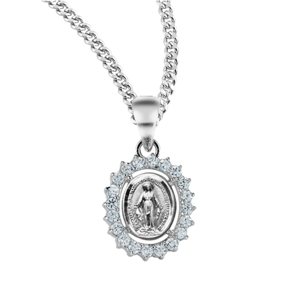 Sterling Silver Miraculous Medal with set Cubic Zirconia's "CZ's"