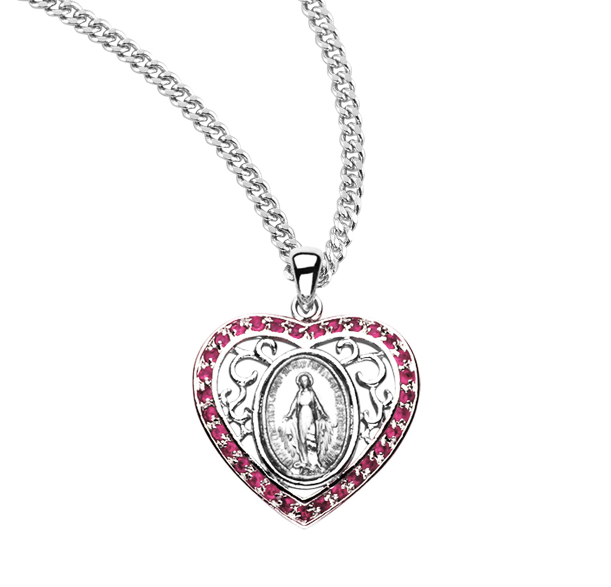 Sterling Silver Oval Miraculous Medal with Cubic Zirconia's "CZ's"