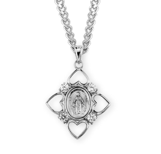 Sterling Silver Crystal Cubic Zirconia "CZ" Miraculous Medal