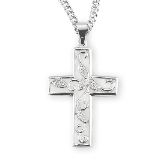 Crystal Cubic Zirconia's "CZ's" Sterling Silver Vine Cross