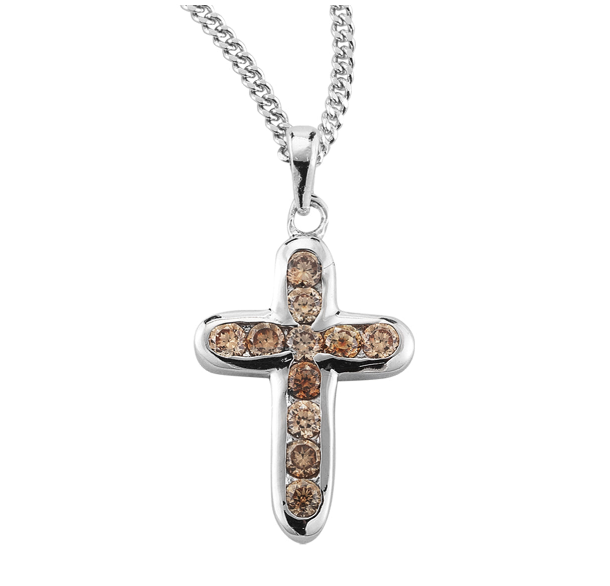 Sterling Silver Champagne Crystal Cubic Zirconia's "CZ's" Cross