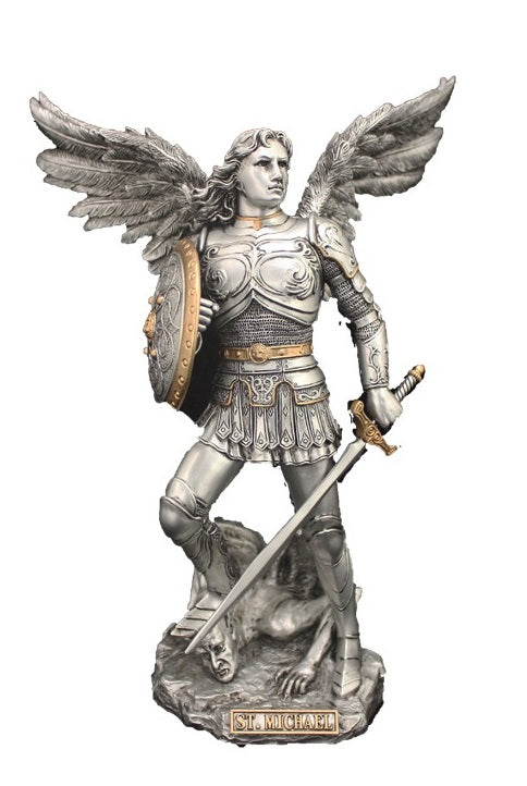 St Michael The Archangel Statue Pewter Finish 9"