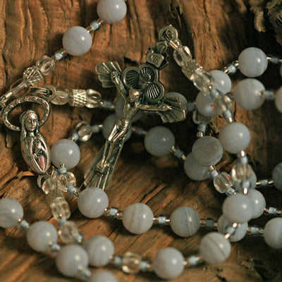 Blue Lace Agate Rosary with Chalice Crucifix