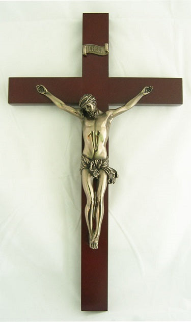 Wood Crucifix with Bronze Corpus 14"
