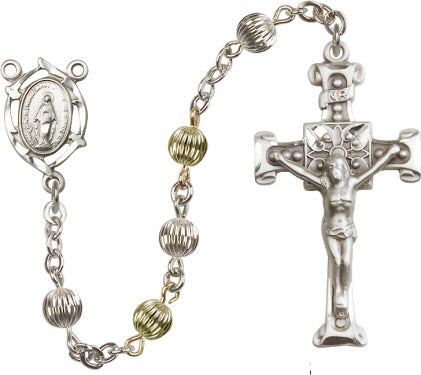 6mm Sterling Silver Corregated  Rosary