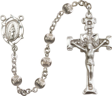 6mm Sterling Silver Corregated  Rosary