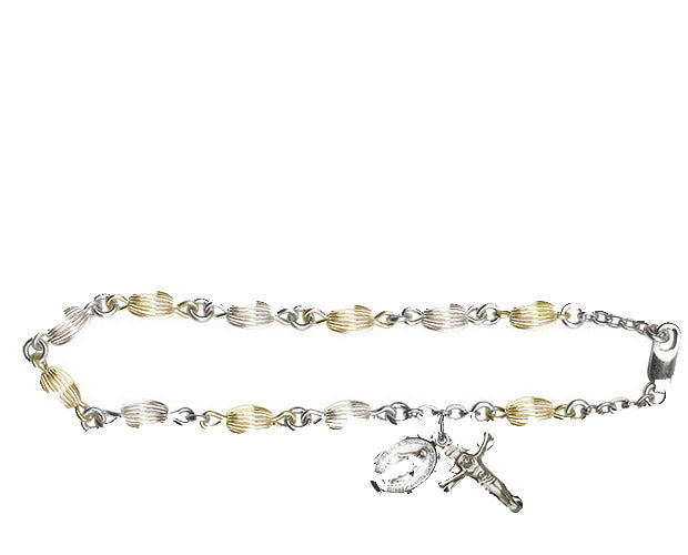 5x7mm Sterling Silver Corregated  Rosary Bracelet