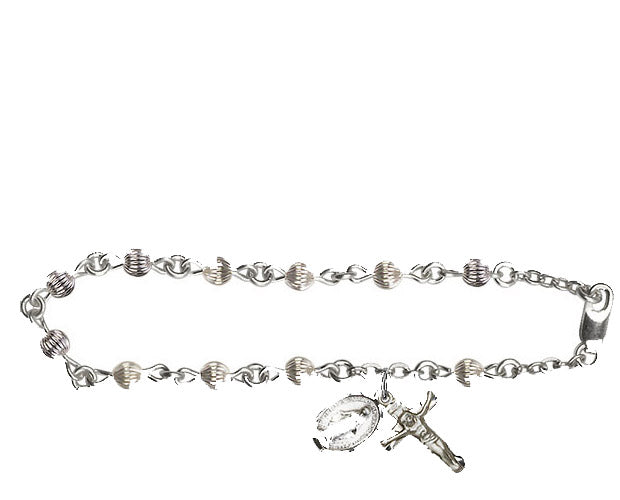 4mm Sterling Silver Corregated  Rosary Bracelet