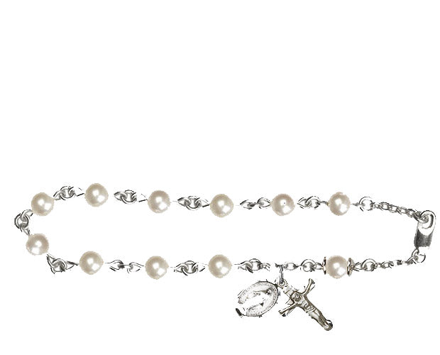 6mm Faux Pearl  Rosary Bracelet