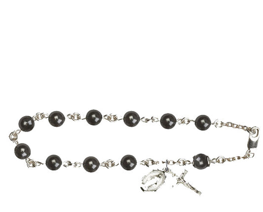 6mm Black Pearl Over Swarovski  Rosary Bracelet