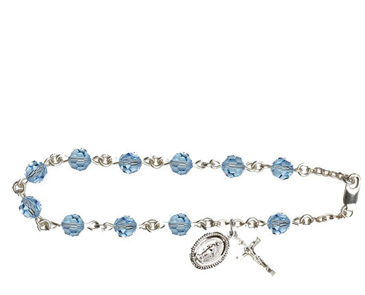 6mm Aqua Swarovski  Rosary Bracelet