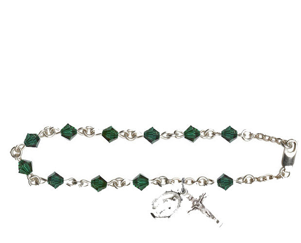5mm Emerald Swarovski Rundell-Shaped  Rosary Brac