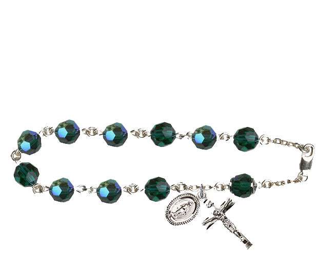 8mm Emerald Swarovski, Capped Our Father Aurora B