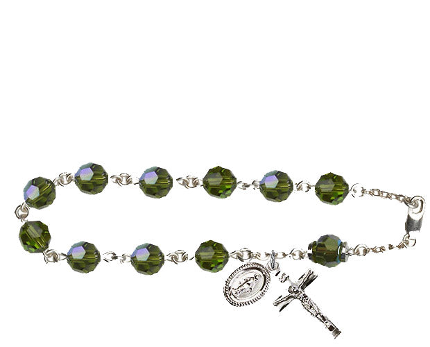 8mm Olive Swarovski, Capped Our Father Aurora Bor