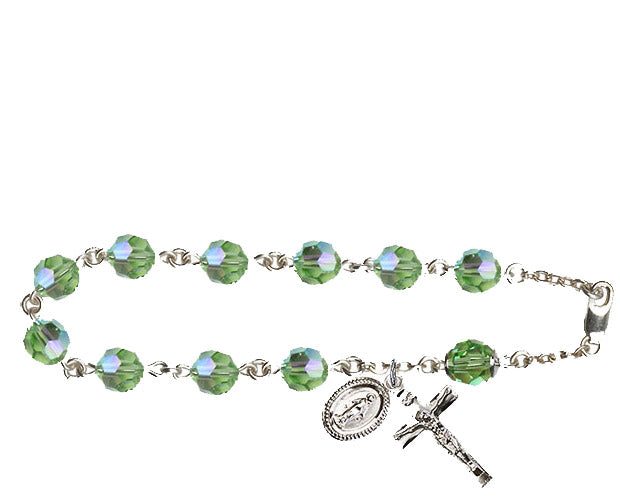 8mm Peridot Swarovski, Capped Our Father Aurora Borealis