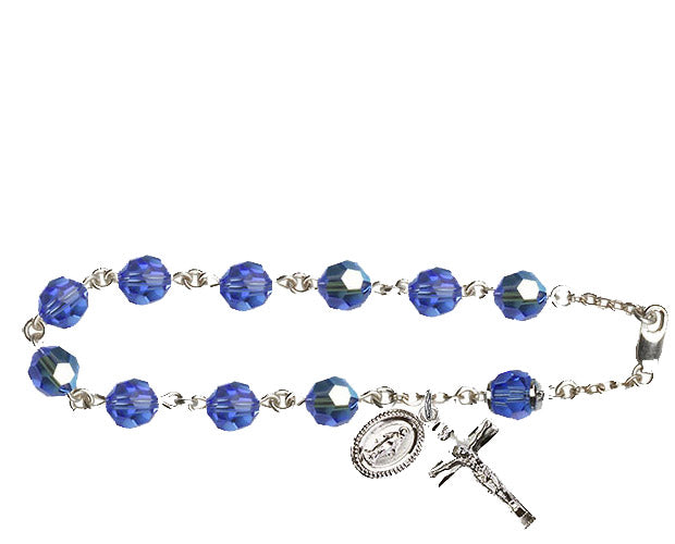 8mm Sapphire Swarovski, Capped Our Father Aurora