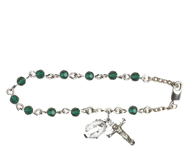 4mm Emerald Swarovski  Rosary Bracelet