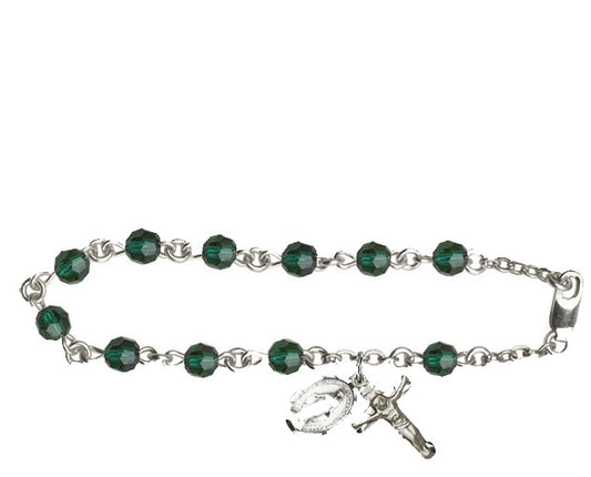 5mm Emerald Swarovski  Rosary Bracelet