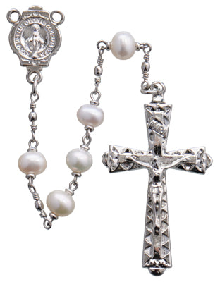 Pearl Round Miraculous Medal Rosary