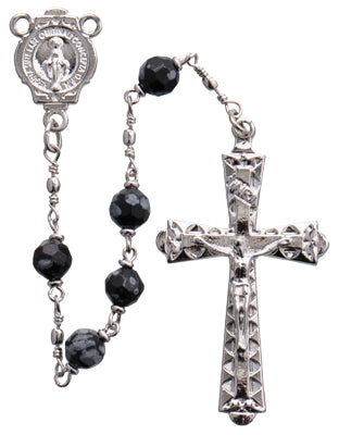 Obsidian Round Miraculous Medal Rosary