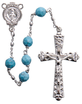 Turquoise Round Miraculous Medal Rosary