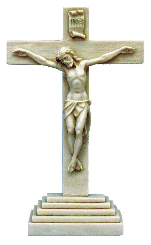 Standing Crucifix In Antiqued Alabaster 10.5"