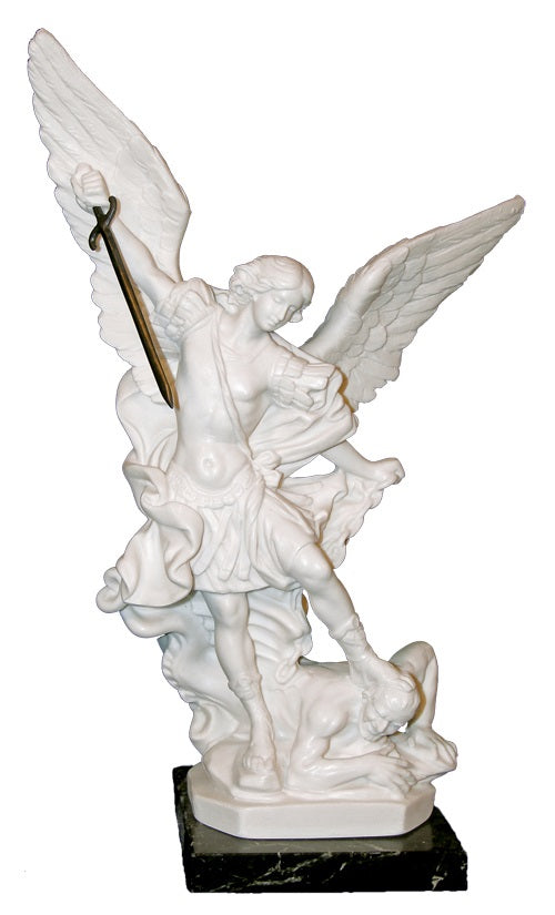 St Michael Statue White Alabaster 9.5"